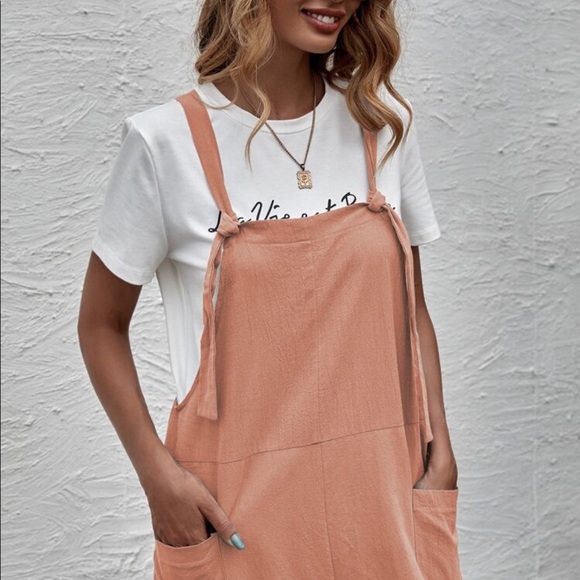 Boho Overalls Wide Leg Suspender Style Jumpsuit Pockets - Picture 4 of 5